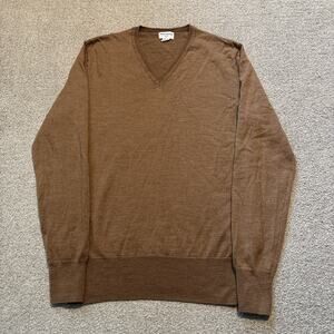 Spier and Mackay Mens Brown Merino Wool V Neck Pullover Sweater Sz Large